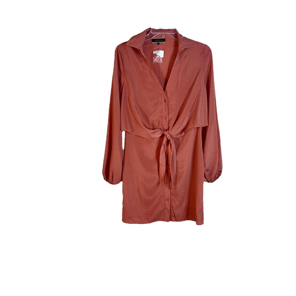 Blue Blush Burnt Orange Front Tie Waist Dress Size M Medium‎ Boho Chic